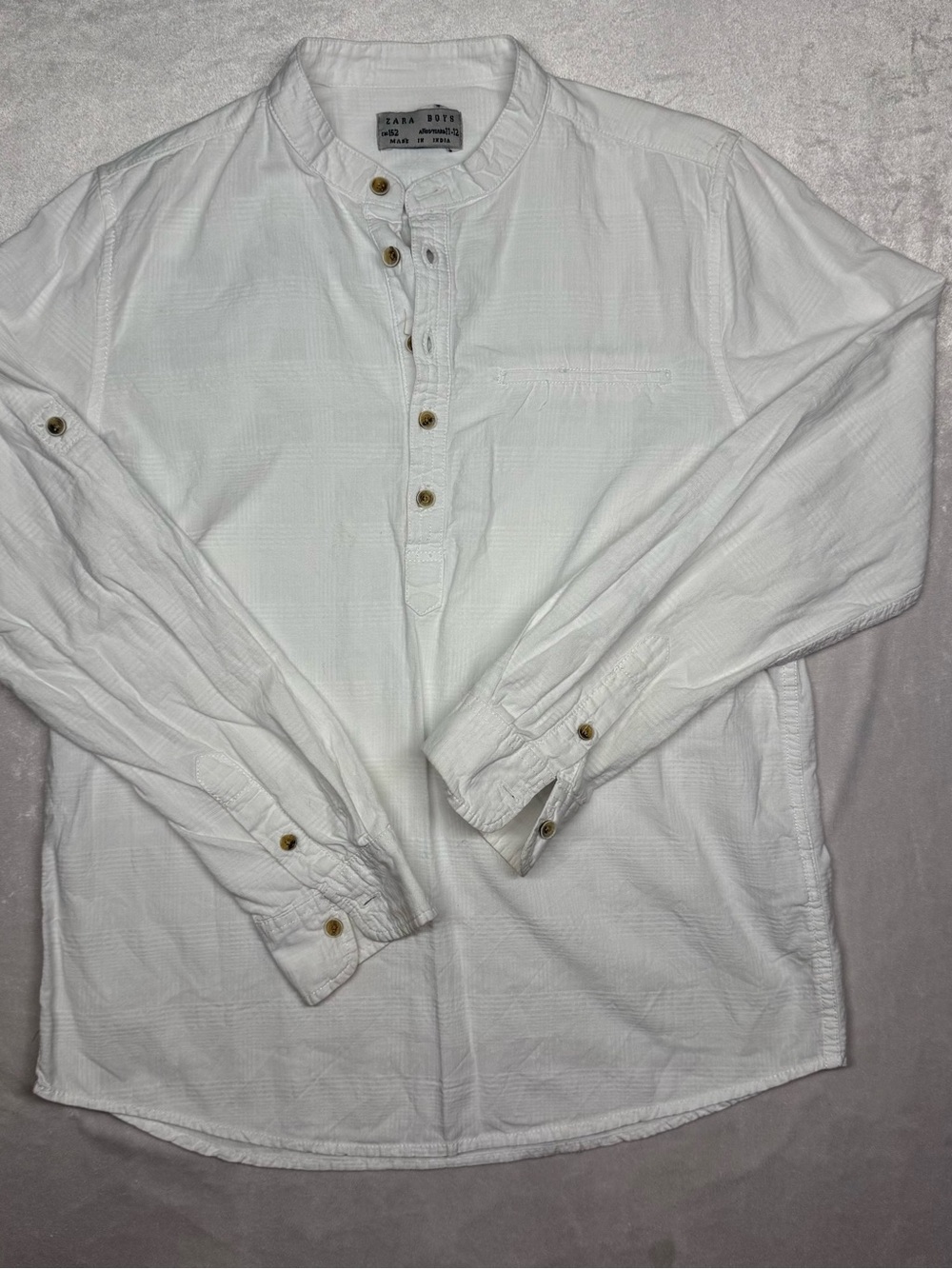 Zara Boys 11-12 years White Long-Sleeve Mandarin Collar Button-Down Shirt